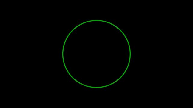 Green circle frame features a minimal geometric shape on a solid black background.