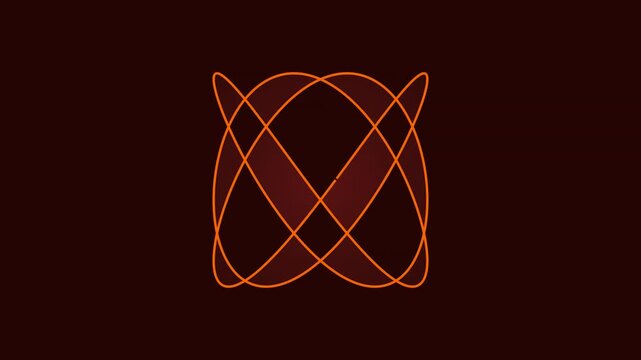 Orange glowing oscillating curves moving in a synchronized rhythmic pattern against a dark maroon colored surface