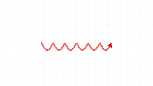 Red wavy arrow extends horizontally with an upward tip on a grid background.