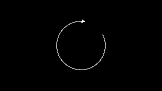 Circular arrow forming a loading loop icon isolated on black background.