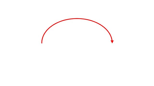 Red curved arrow forming an arch pointing downward isolated on a white background.