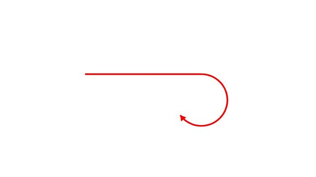 Red u-turn arrow extending horizontally and curving back on a plain white background.