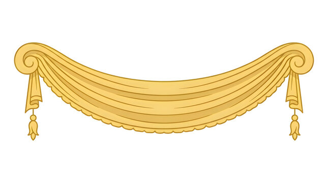 Elegant gold fabric curtain swag with decorative tassels for luxury interior design decoration
