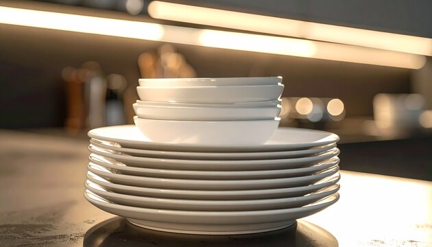 Elegant White Dishware Modern Kitchen Setting
