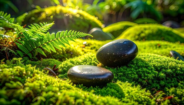 Serene Forest Floor with Moss and Stones Soft Light
