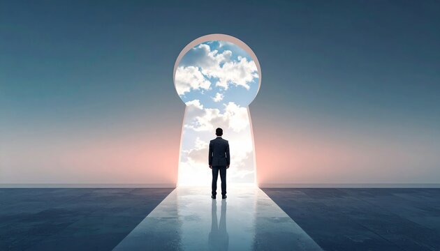 Man Gazing Through Keyhole Into Bright