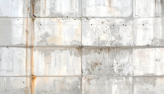Weathered Concrete Wall with Rust Streaks and Textured Surface