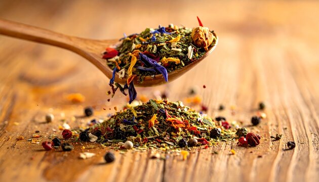 Colorful Herb and Spice Blend Rustic Kitchen Scene