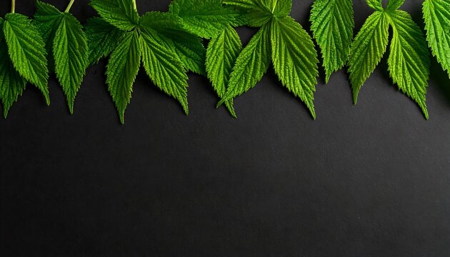Lush Green Leaves Border Dark Matte Background