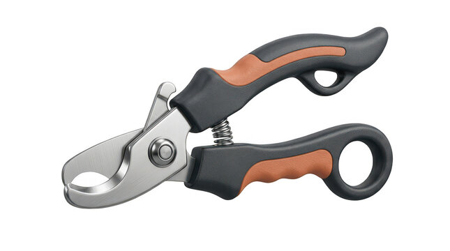 Professional pet nail clippers featuring ergonomic black and orange handles for animal grooming and care isolated on a white background transparent background