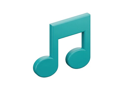 Cyan 3d musical note icon for audio and sound design isolated on transparent background