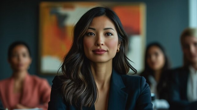 Professional woman seated with colleagues during an office meeting
