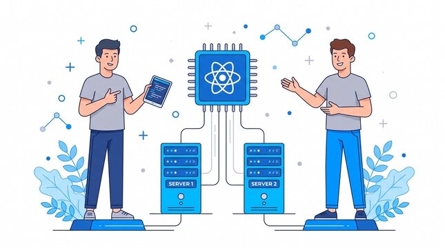 Two developers working with react and servers