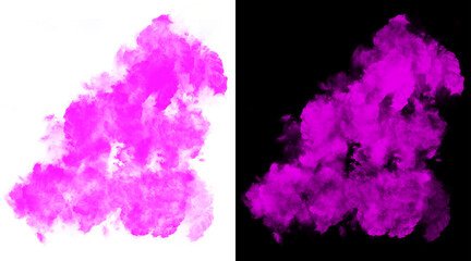 Fototapeta premium Vibrant pink smoke explosion on black and white backgrounds, colorful ink cloud texture, abstract magenta powder burst for design