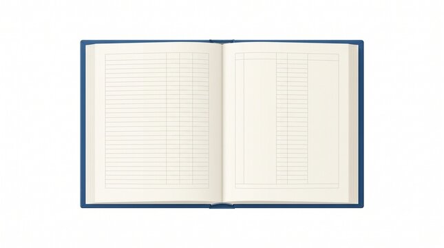 Open Textbook Flat Illustration &ndash; Modern blue academic book with clean cream pages, isolated on white background for education, learning, school, university, and study designs.