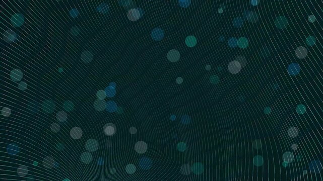 Flowing teal light lines with glowing circular particles creating a modern atmosphere for technology and communication