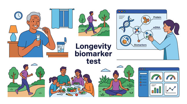 Ilustrasi vektor stok profesional pixelonix Longevity biomarker test 14 untuk konsep grafis