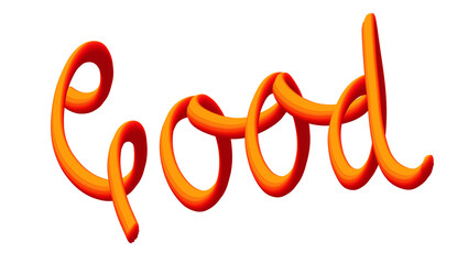 Vibrant orange 3d typography word good with a smooth glossy finish and creative calligraphic style isolated on transparent background for modern graphic design projects and positive messaging © Vivek