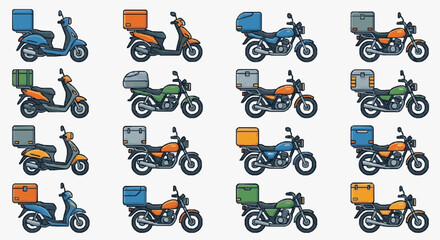 Fototapeta premium Clean of Colorful Delivery Scooters and Motorcycles with Cargo Boxes for E Commerce and Logistics