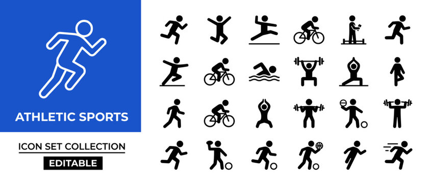 Athletic sports icon set collection with silhouettes of people engaged in various sports