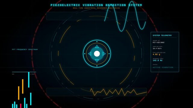 Digital Piezoelectric Vibration Sensor Data Visualization HUD Interface for Advanced Industrial Monitoring Systems