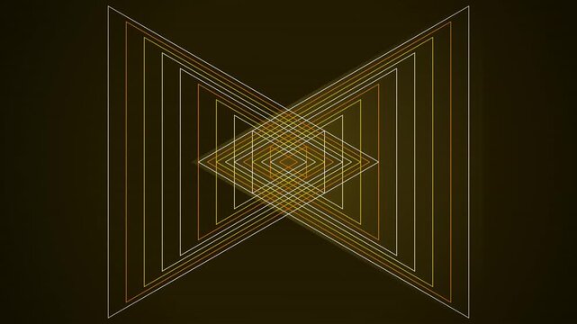Glowing golden lines form converging triangle shapes that create dynamic geometric patterns on a dark surface