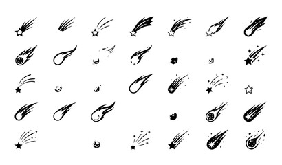 Falling Stars and Cosmic Objects Vector Icon Set © Sojib