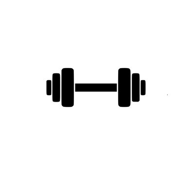 A simple black dumbbell icon on a white background