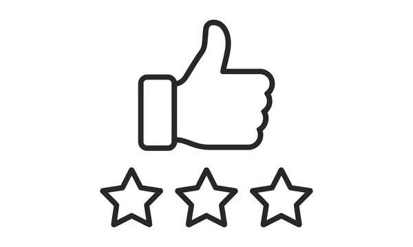 Thumbs up icon with three stars rating isolated on transparent background