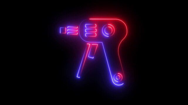 Neon power drill animation: glowing construction tool symbol for industrial and diy projects