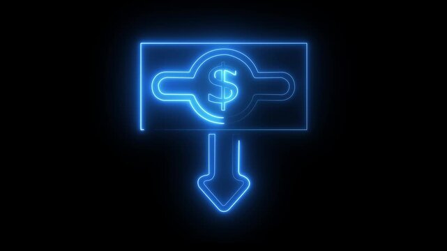 Neon dollar sign with downward arrow animation for financial loss and market decline concepts