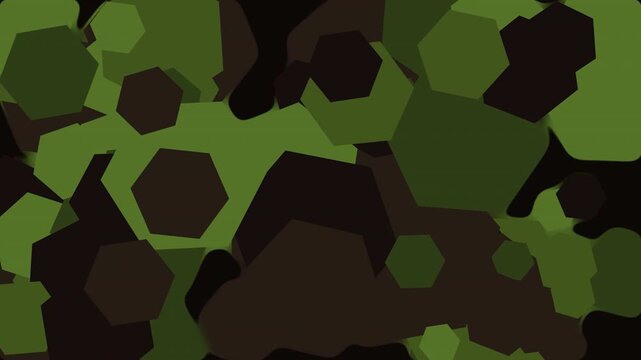 An abstract animation of shifting organic shapes in a forest green camouflage pattern background.