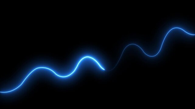 Glowing blue neon sine wave line animation on black background