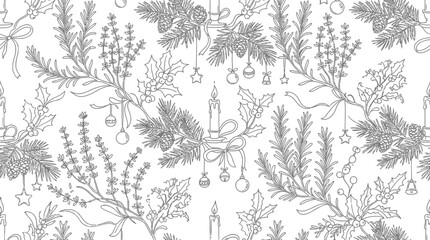 Fototapeta premium Hand-drawn Christmas floral pattern