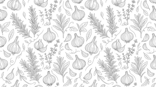 Hand-drawn Herb and Garlic Pattern