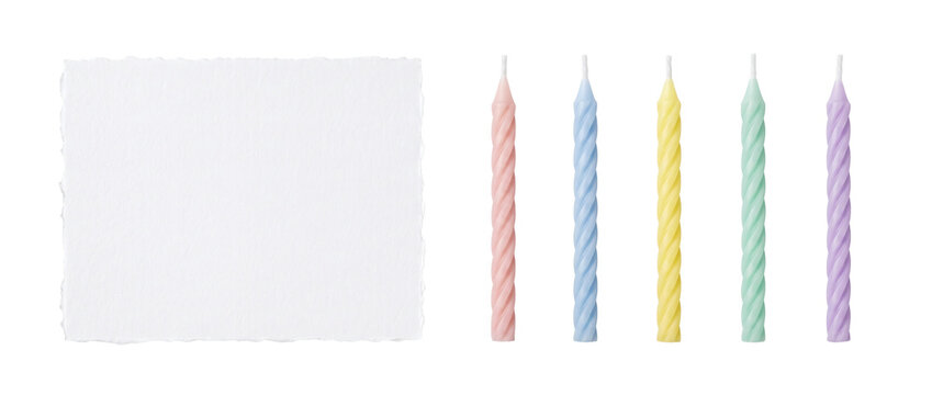 Colorful taper candles set isolated on transparent background. Decorative tall birthday wax lights cutout.