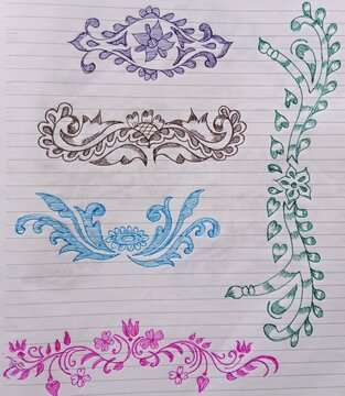 Set of decorative floral scroll ornaments and flourishes