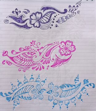 Decorative floral henna tattoo patterns sketch set