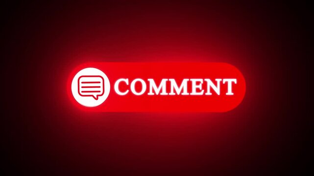 Comment button animation for a video channel social media. n Comment Push Buttons for YouTube comment icon button on black background