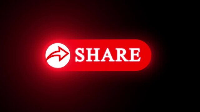 share button animation for a video channel social media. n share Push Buttons for YouTubeshare icon button on black background