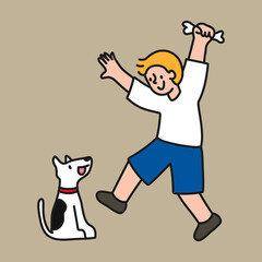 Naklejka premium Boy & dog cartoon illustration, friendship design