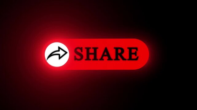 share button animation for a video channel social media. n share Push Buttons for YouTubeshare icon button on black background