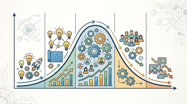 Product development lifecycle and business growth curve infographic