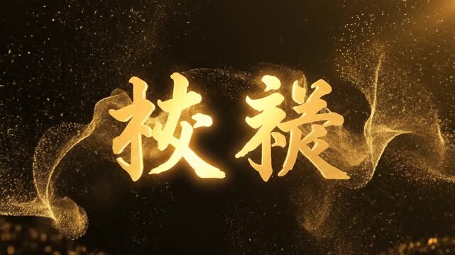 Elegant golden Chinese calligraphy characters on a dark background with glowing particle dust effects.