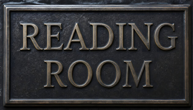 Vintage Bronze Reading Room Signboard Plaque with Raised Metallic Lettering