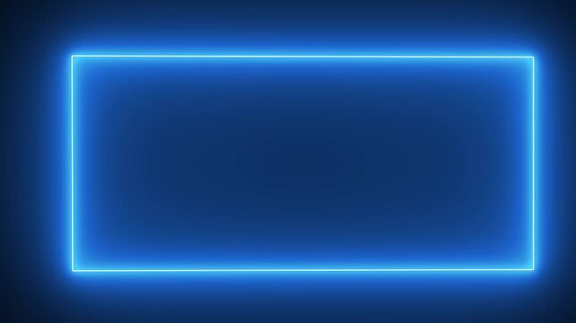 Neon Glowing Rectangle Frame blu Seamless Loop animation on black background