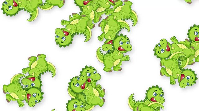 Cartoon Green Dinosaurs Falling Downward on a White Background