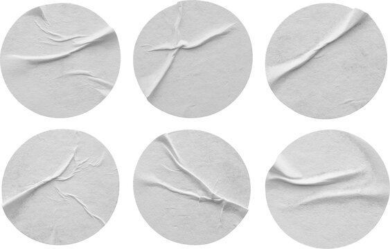 Blank white round paper sticker label set isolated on white background