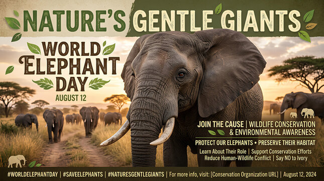 World Elephant Day poster for wildlife conservation and awareness.