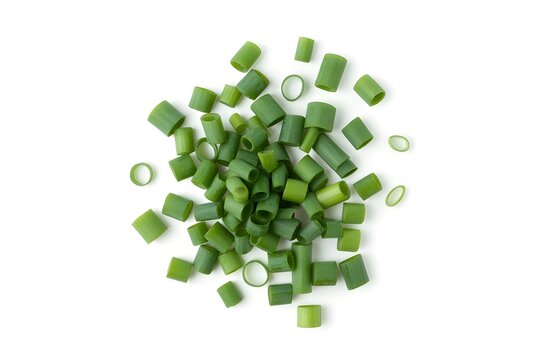 Fresh chopped green onion chives isolated on white background with vegetable